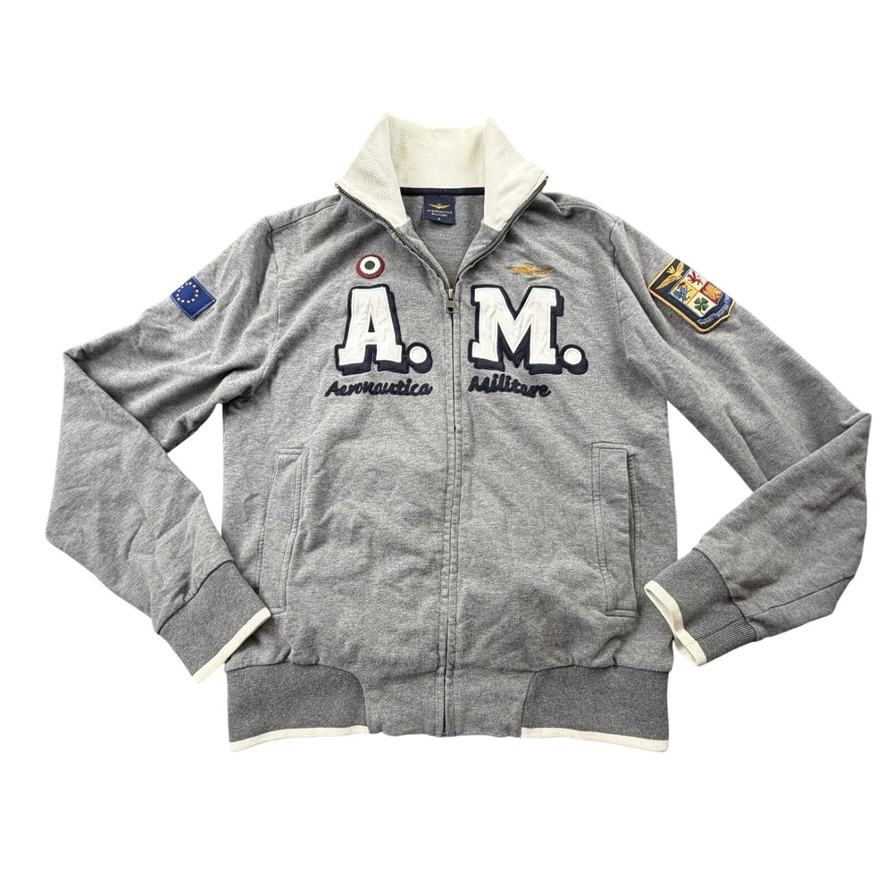 Aeronautica Militare AM Full Zip‎ Jacket Gray Patches Men M